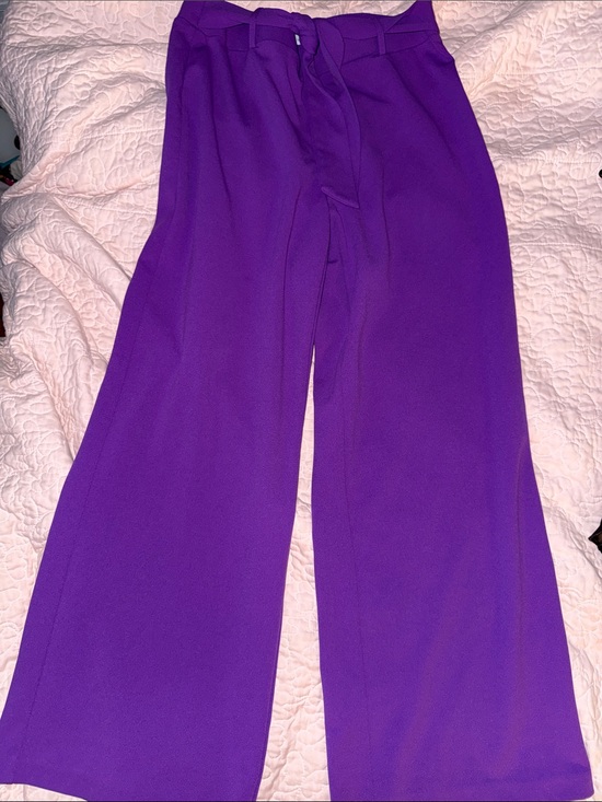 Carole Wren Pants - High-Rise Wide-Leg Pants with Self-Tie Waist in Purple